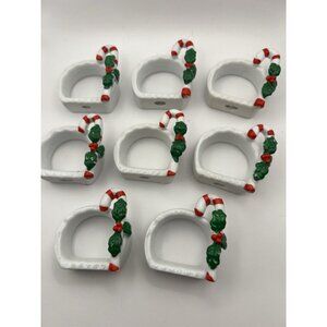 8 Vintage Christmas Candy Cane Porcelain Napkin Rings Taiwan Cottagecore
